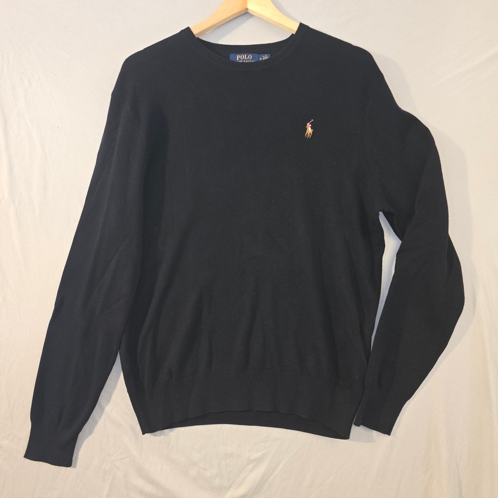 Polo Ralph Lauren Sweater M Men Black Crew Neck Cotton Pony Logo Fall 22